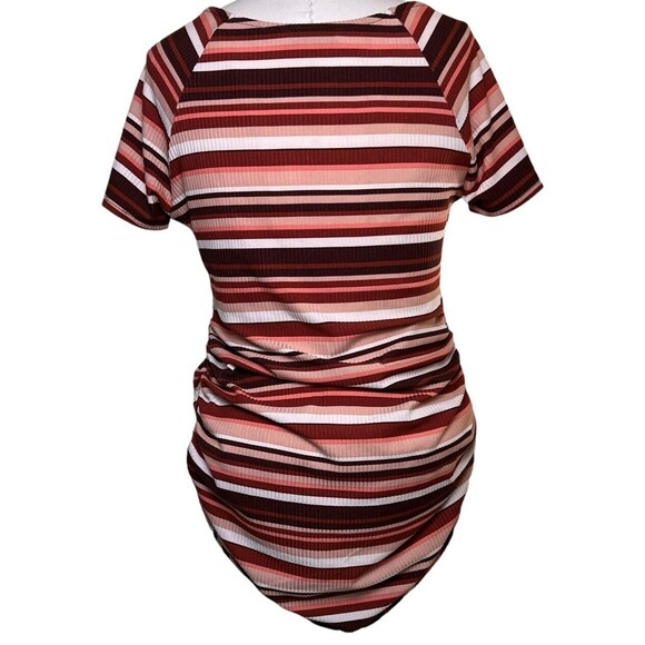 Full Moon MATERNITY Ruched Square V Neck Short Sleeve Striped Ribbed Shirt Small - Picture 3 of 11